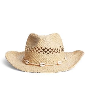 Lack of Color Raffia Seashell-Embellished Cowboy Hat - Natural