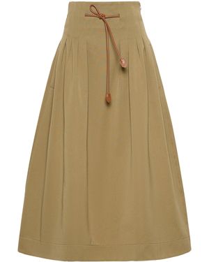 Max Mara Cotton Pleated Midi Skirt - Natural