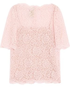 Valentino Lace Boat-Neck Blouse - Pink