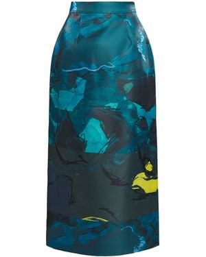 ROKSANDA Brushstroke Print Irma Midi Skirt - Blue