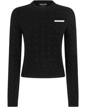 Tom Ford Stretch-Wool Cable Knit Sweater - Black