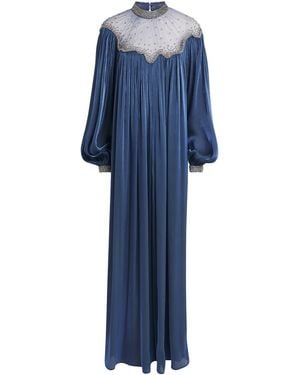 Costarellos Satin Embellished Kaftan Elline Gown - Blue