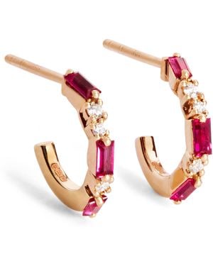 Suzanne Kalan Ruby And Diamond Thin Mix Hoop Earrings - Red