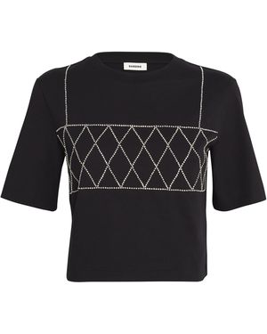 Sandro Rhinestone-Bralette T-Shirt - Black
