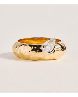 Azlee And Diamond Weathered Dewdrop Ring - Metallic