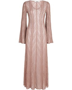 Valentino Openwork Knit V-Neck Maxi Dress - Pink