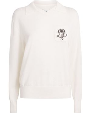 Claudie Pierlot Wool Embroidered Flower Polo Jumper - White