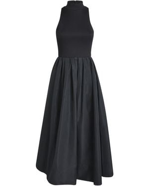 Maje Rib-Knit Taffeta Midi Dress - Black