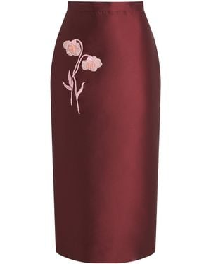 Erdem Embroidered Mikado Midi Pencil Skirt