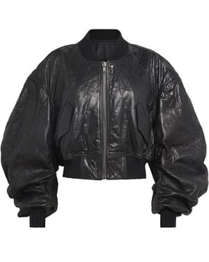 Rick Owens Crinkled Leather Bomber Jacket - Black