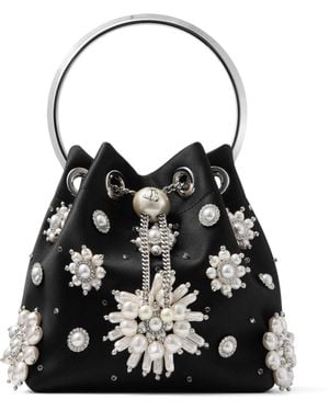 Jimmy Choo Satin Bon Bon Pearl Top-Handle Bag - Black