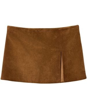 Miu Miu Waxed Suede Mini Skirt - Brown