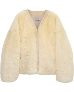 Loewe Shearling V-Neck Cardigan - Natural