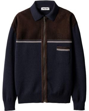 Miu Miu Wool Suede-Trim Cardigan - Black