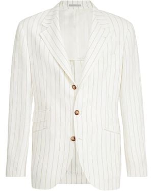 Brunello Cucinelli Linen Stripe Deconstructed Cavallo Blazer - White