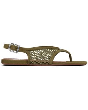 Alaïa Suede Mesh Thong Sandals - Green