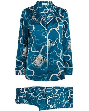 Olivia Von Halle Silk Floral Lila Periwinkle Pyjama Set - Blue