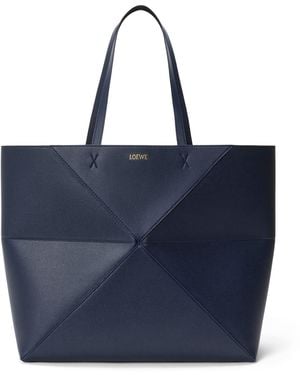 Loewe Medium Leather Puzzle Fold Tote Bag - Blue