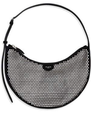 Alaïa Small Suede Studded One Piece Demi Lune Shoulder Bag - Black