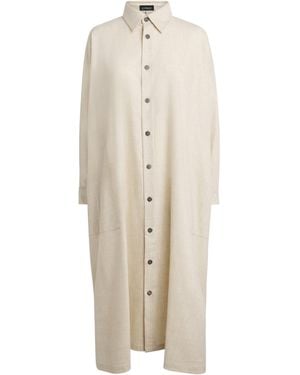 Eskandar Wool-Blend Midi Shirt Dress - Natural