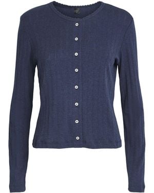 Leset Cotton Pointelle Cardigan - Blue