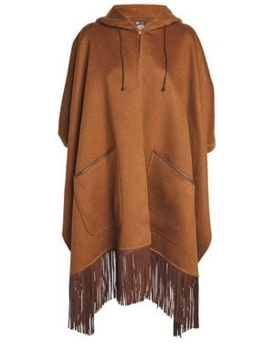 Lanificio Colombo Cashmere Fringe-Detail Cape - Brown