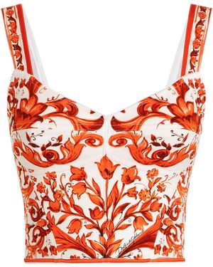 Dolce & Gabbana Silk-Blend Crop Top - Red