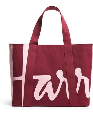 Harrods Medium Cotton Logo Tote Bag - Red