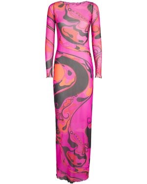 PUCCI Mesh Orchidee Maxi Dress - Pink