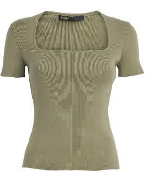 Maje Cotton-Blend Rib-Knit Top - Green