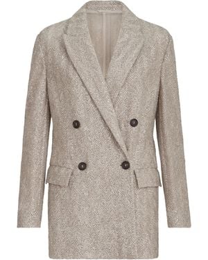 Brunello Cucinelli Wool-Blend Dazzling Chevron Blazer - Gray