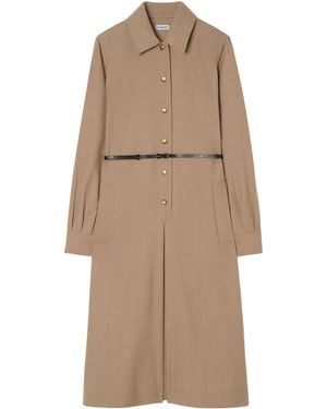 Burberry Wool Midi Shirt Dress - Natural