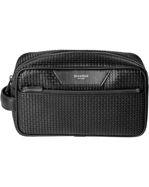 Serapian Coated Canvas-Leather Wash Bag - Black