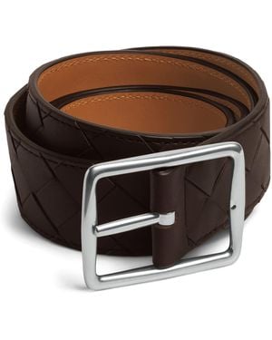 Bottega Veneta Leather Intrecciato Reversible Belt - Brown