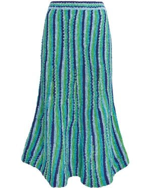 Tory Burch Knitted Stripe Midi Skirt - Blue