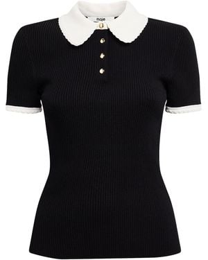 Maje Rib-Knit Polo Shirt - Black