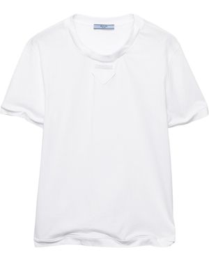 Prada Cotton Jersey T-Shirt With Fabric Triangle Logo - White