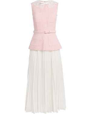 Self-Portrait Bouclé Lace-Collar Midi Dress - White