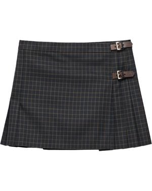 Prada Wool-Blend Check Mini Skirt - Black