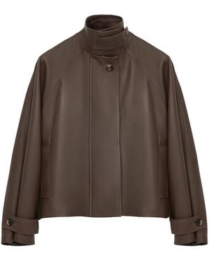 Loewe Calfskin Funnel-Neck Jacket - Brown