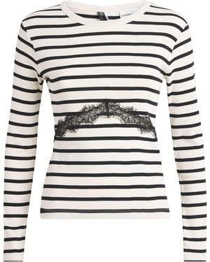 Claudie Pierlot Cotton Stripe Lace Detail T-Shirt - White