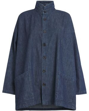 Eskandar Denim Double Stand-Collar Shirt - Blue