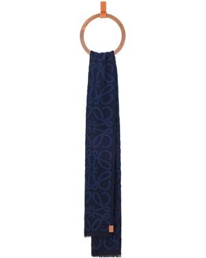 Loewe Cotton-Wool-Silk Anagram Appliqué Scarf - Blue