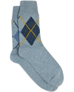 dunhill Cashmere-Cotton Argyle Socks - Blue