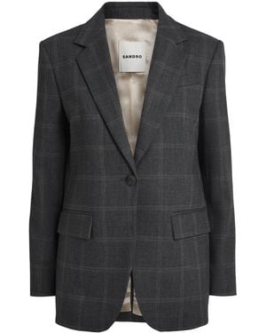 Sandro Check Single-Breasted Blazer - Black