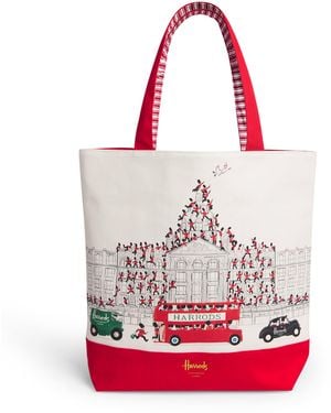 Harrods Large Cotton Christmas Knightsbridge Tote Bag - Red
