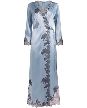 Carine Gilson Silk Lace-Detail Long Robe - Blue