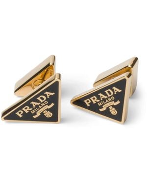 Prada Enamel Triangle Logo Earrings - Metallic