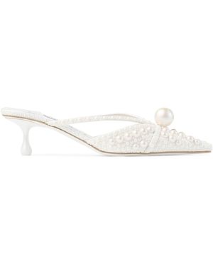 Jimmy Choo Sana 50 Satin Embellished Mules - White