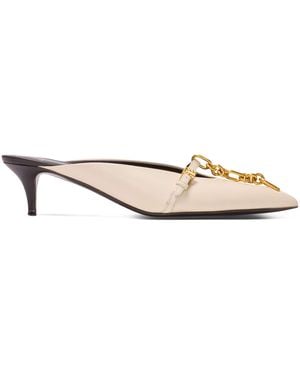 Balmain Sync Leather Mules With Pointed Toe - Natural